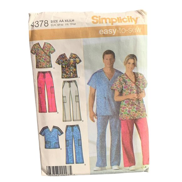 Simplicity 4378 Easy-To-Sew Unisex Scrubs Pattern AA XS S M - uncut - Picture 1 of 2